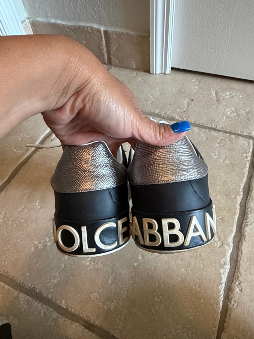 Dolce & Gabbana Black Sneakers with Silver Heel Accent